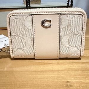 Coach Cream Essential Small Zip Around Card Case in Signature Canvas